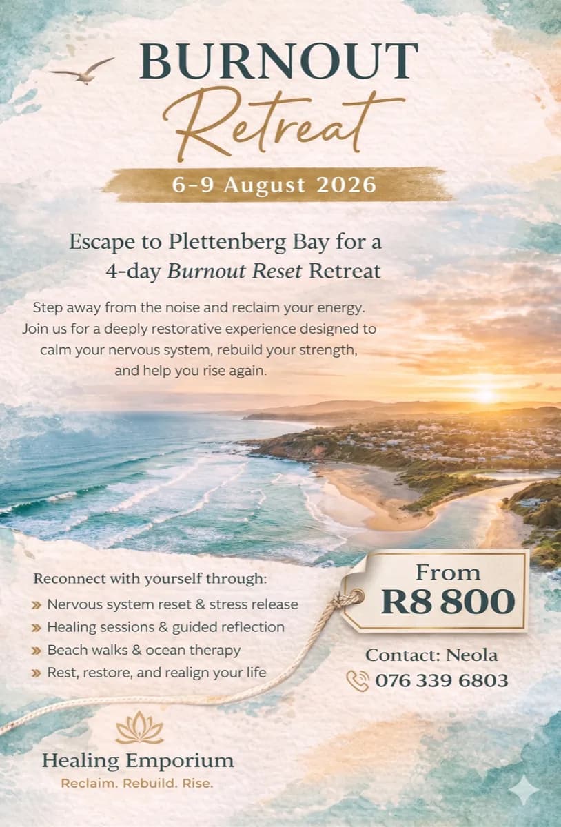 Burnout Retreat poster — 6–9 August 2026 in Plettenberg Bay, from R8 800